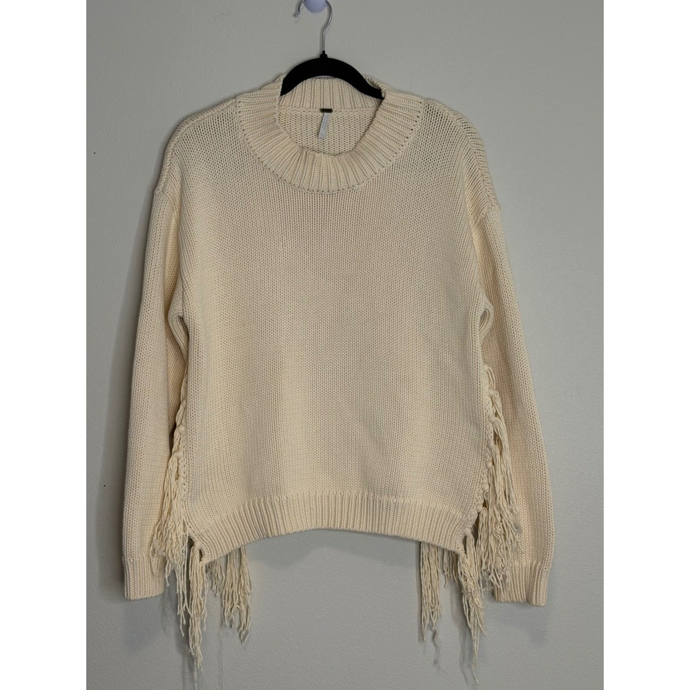 Young Fabulous & Broke Heavyweight Cream Fringe Sweater Sz S